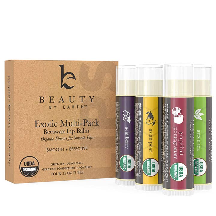 Organic Lip Balm 4-Pack – Exotic Flavors, USDA Certified